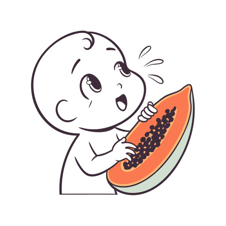 Cute Baby Excited to Eat Papaya Fruitのイラスト素材