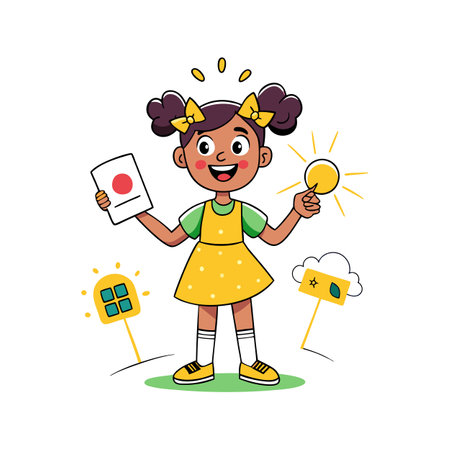 Happy Girl Holding Japanese Flag and Sun Characterのイラスト素材