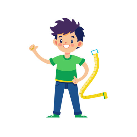 Cartoon boy with measuring tape for healthy lifestyleのイラスト素材