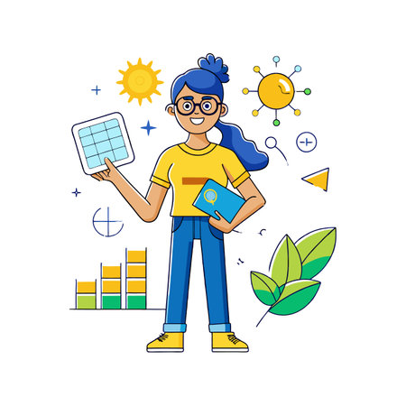 Woman Analyzing Data for Sustainability and Growth Initiativesのイラスト素材