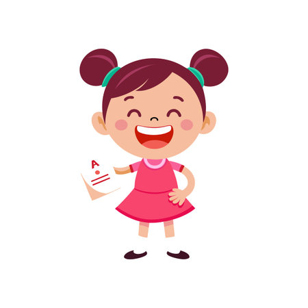 Girl with Excellent Grade: Happy Student Character Illustrationのイラスト素材