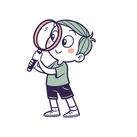 Boy exploring with magnifying glass vector illustration artのイラスト素材