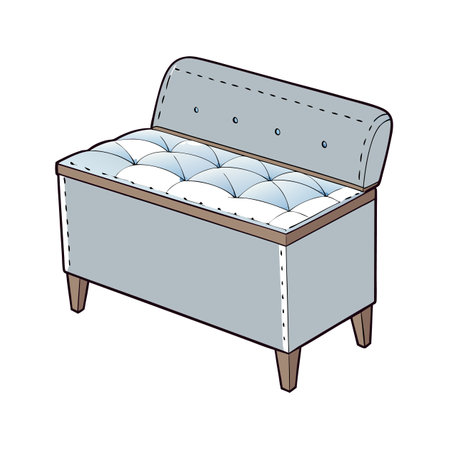 Cartoon Storage Bench with Cushioned Seat and Backrestのイラスト素材