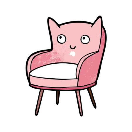 Cartoon Pink Chair with Face and Mid-Century Legsのイラスト素材