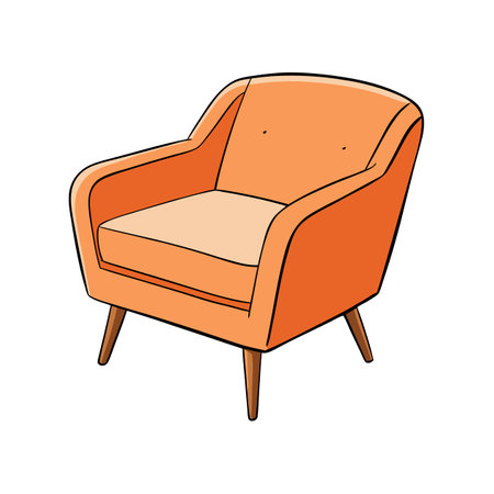 Stylish orange cartoon armchair with wooden legs illustrationのイラスト素材
