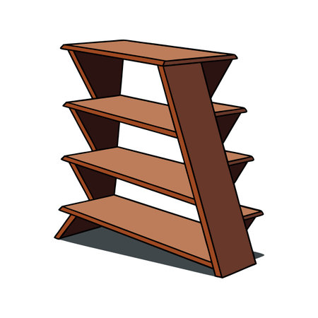 Brown wooden four-tiered shelf with a unique designのイラスト素材