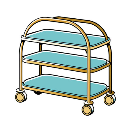 Rolling Teal Three-Shelf Cart with Golden Metal Frameのイラスト素材
