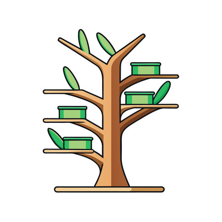 Unique Cat Tree with Boxes and Leaf Elementsのイラスト素材