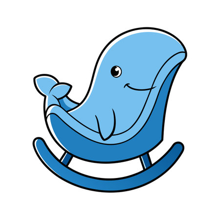Cute Blue Whale Rocking Chair Cartoon Illustrationのイラスト素材