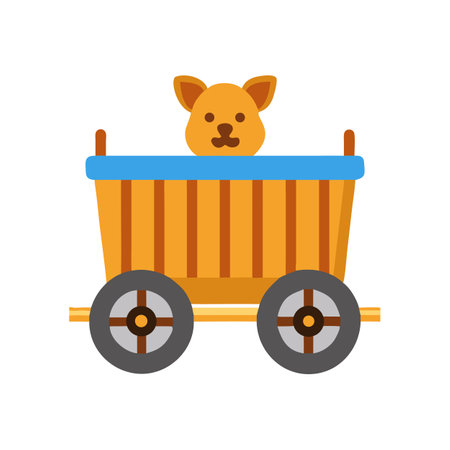 Puppy rides a wooden wagon vector image illustrationのイラスト素材