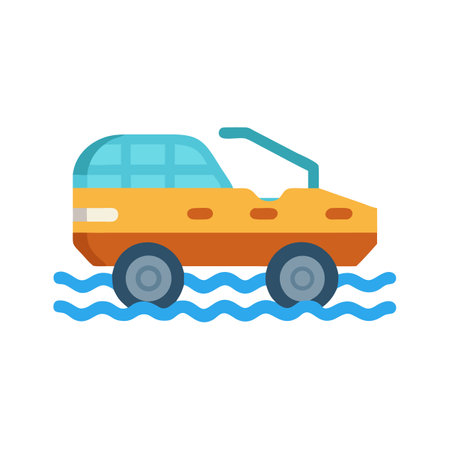 Fun amphibious vehicle on water, vibrant, modern illustrationのイラスト素材