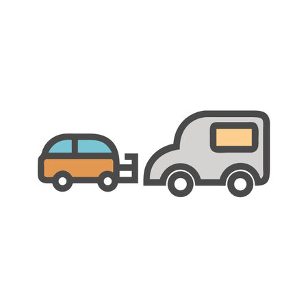 Vector Illustration of Car with Trailer on Black Backgroundのイラスト素材