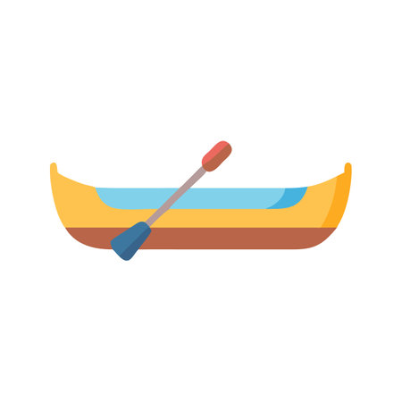 Cartoon Illustration of a Yellow Canoe on Black Backgroundのイラスト素材