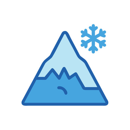 Blue winter mountain with snowflake on a black backgroundのイラスト素材