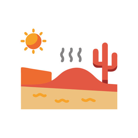 Hot desert with cactus and scorching sun illustrationのイラスト素材