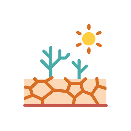 Global warming: desert and sun illustration on black backdropのイラスト素材