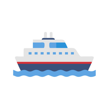 Flat Vector Ferry Boat Illustration on Black Backgroundのイラスト素材