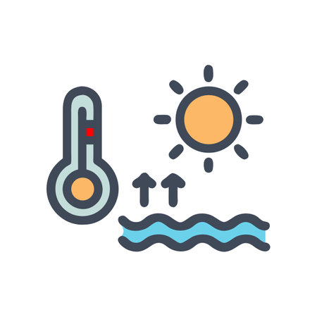 Global Warming Illustration with Thermometer, Sun and Rising Waterのイラスト素材