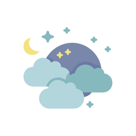 Cute Cloudy Night Sky Icon with Stars and Moonのイラスト素材