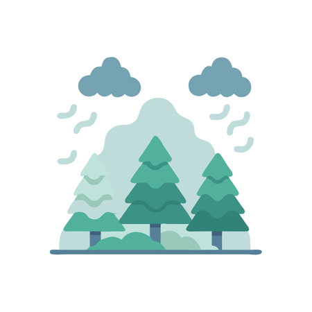 Simple Vector Illustration of a Forest with Rainのイラスト素材
