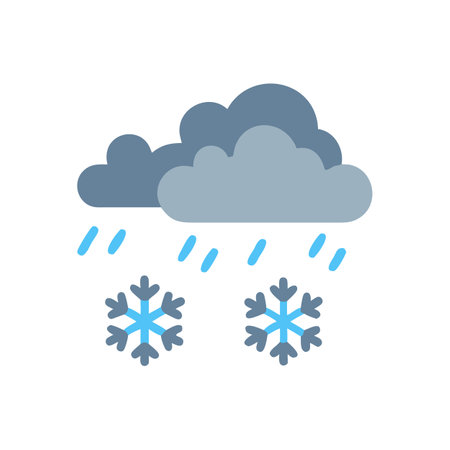 Snowy Weather Icon Featuring Clouds, Rain, and Snowflakesのイラスト素材