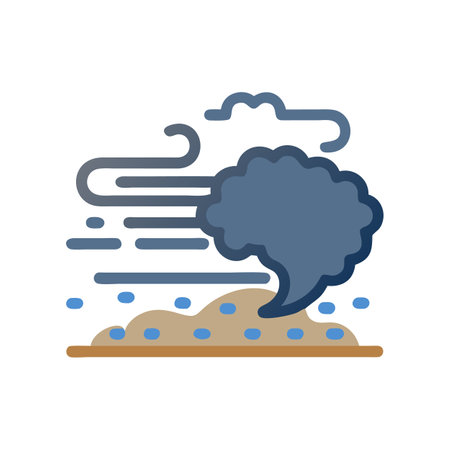 Sandstorm Icon, Desert Weather Element on Black Backgroundのイラスト素材