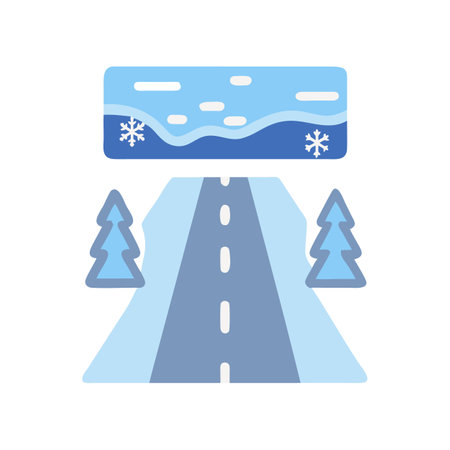 Winter road scenic route icon with snowy landscapeのイラスト素材