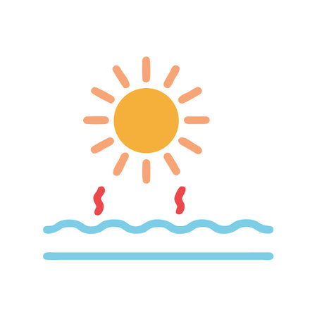 Vector illustration of sun heating the ocean waterのイラスト素材