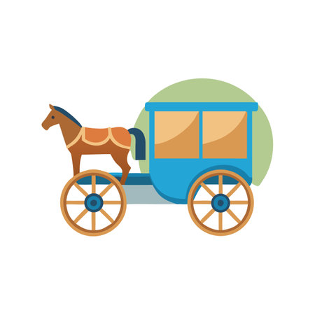 Vintage Horse-Drawn Carriage with a Light Blue Bodyのイラスト素材