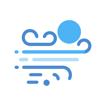 Windy Weather Icon in Blue on Black Backgroundのイラスト素材