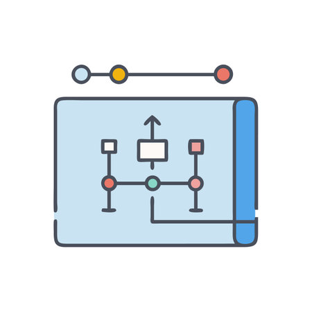 Colorful project flowchart diagram with connections, data flowのイラスト素材