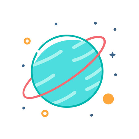 Cartoon ringed planet with stars on black backgroundのイラスト素材