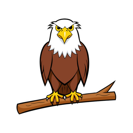 Cartoon Bald Eagle Perched on Branch, Isolated Imageのイラスト素材