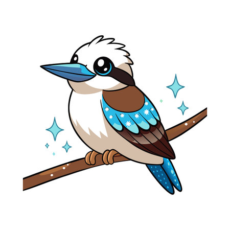 Cute Kookaburra Cartoon Illustration on a Branchのイラスト素材
