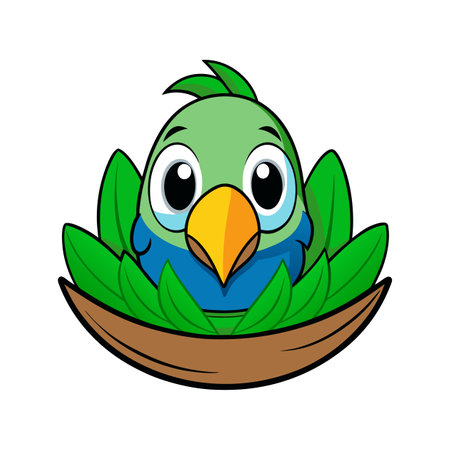 Cute Baby Bird Sitting in a Nest Illustrationのイラスト素材