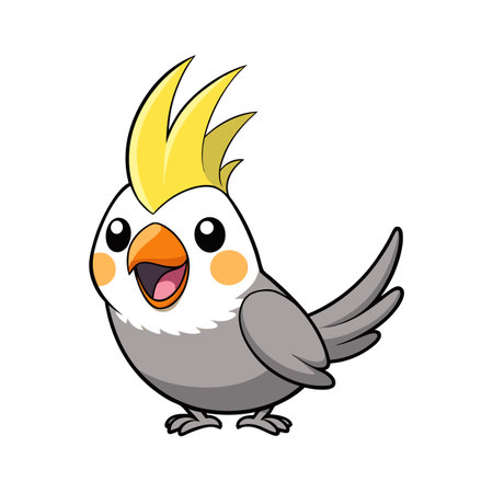 Cute Cartoon Cockatiel Illustration with Clipping Path Isolatedのイラスト素材