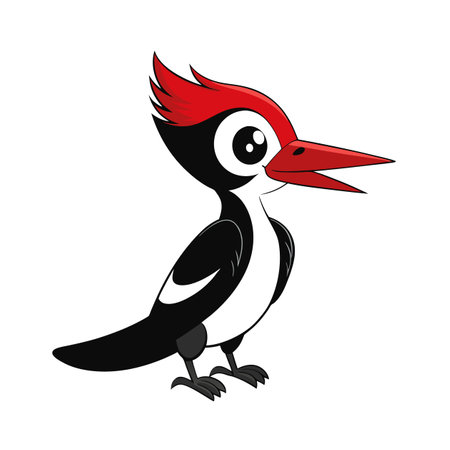 Cute Cartoon Woodpecker Illustration with Red Crestのイラスト素材
