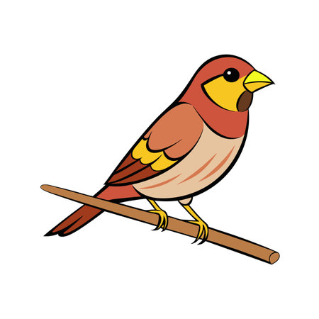 Cute Cartoon Bird Sparrow Perched on a Branchのイラスト素材