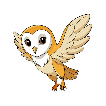 Cute Cartoon Owl Flying, Spreading Wings, Isolated Illustrationのイラスト素材