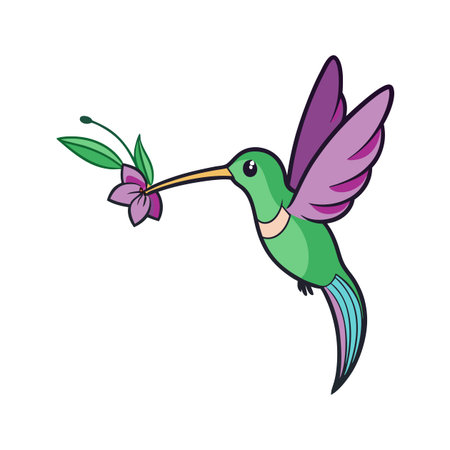 Cartoon Hummingbird with Flower Vector Illustrationのイラスト素材
