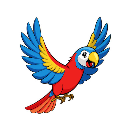 Cartoon Flying Macaw Parrot Illustration on Isolated White Backgroundのイラスト素材