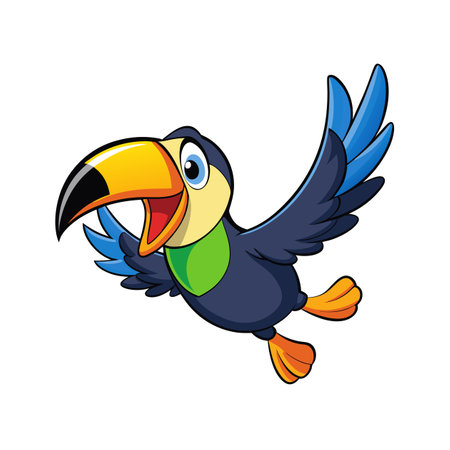 Cartoon Toucan Flying Isolated on White Background Illustrationのイラスト素材