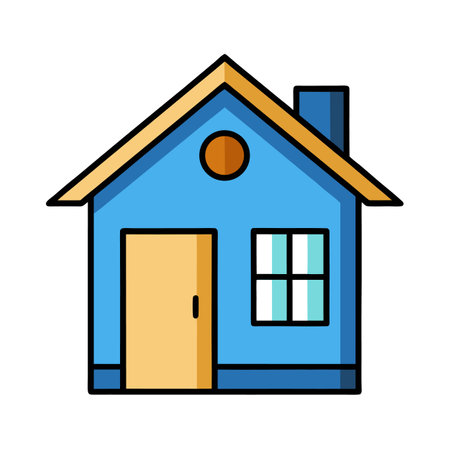 Cute Blue House with Yellow Accents Cartoon Illustrationのイラスト素材