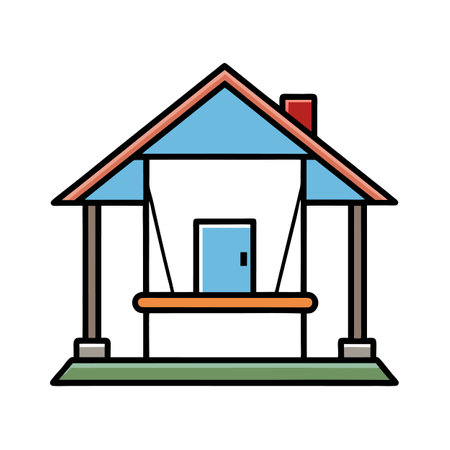 Cute illustrated house icon with colorful design featuresのイラスト素材