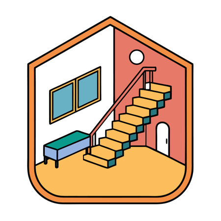 Isometric Interior Design with Stairs and Bench Illustrationのイラスト素材