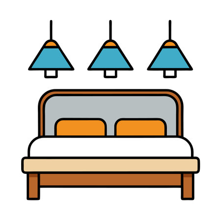 Bedroom illustration with bed and lamps, modern styleのイラスト素材