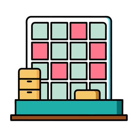 Modern desk with storage cabinets and colorful patternのイラスト素材