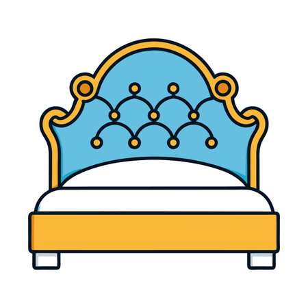 Elegant Bed with Blue Headboard and Golden Frameのイラスト素材