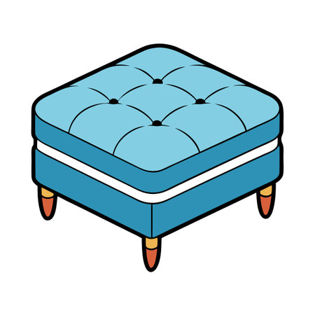 Stylish Blue Upholstered Ottoman Footstool Illustration with Thick Outlineのイラスト素材