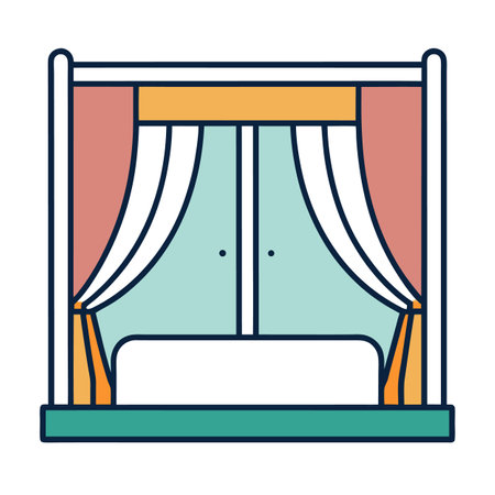Colorful Window with Drapes Vector Illustration in Minimalist Styleのイラスト素材